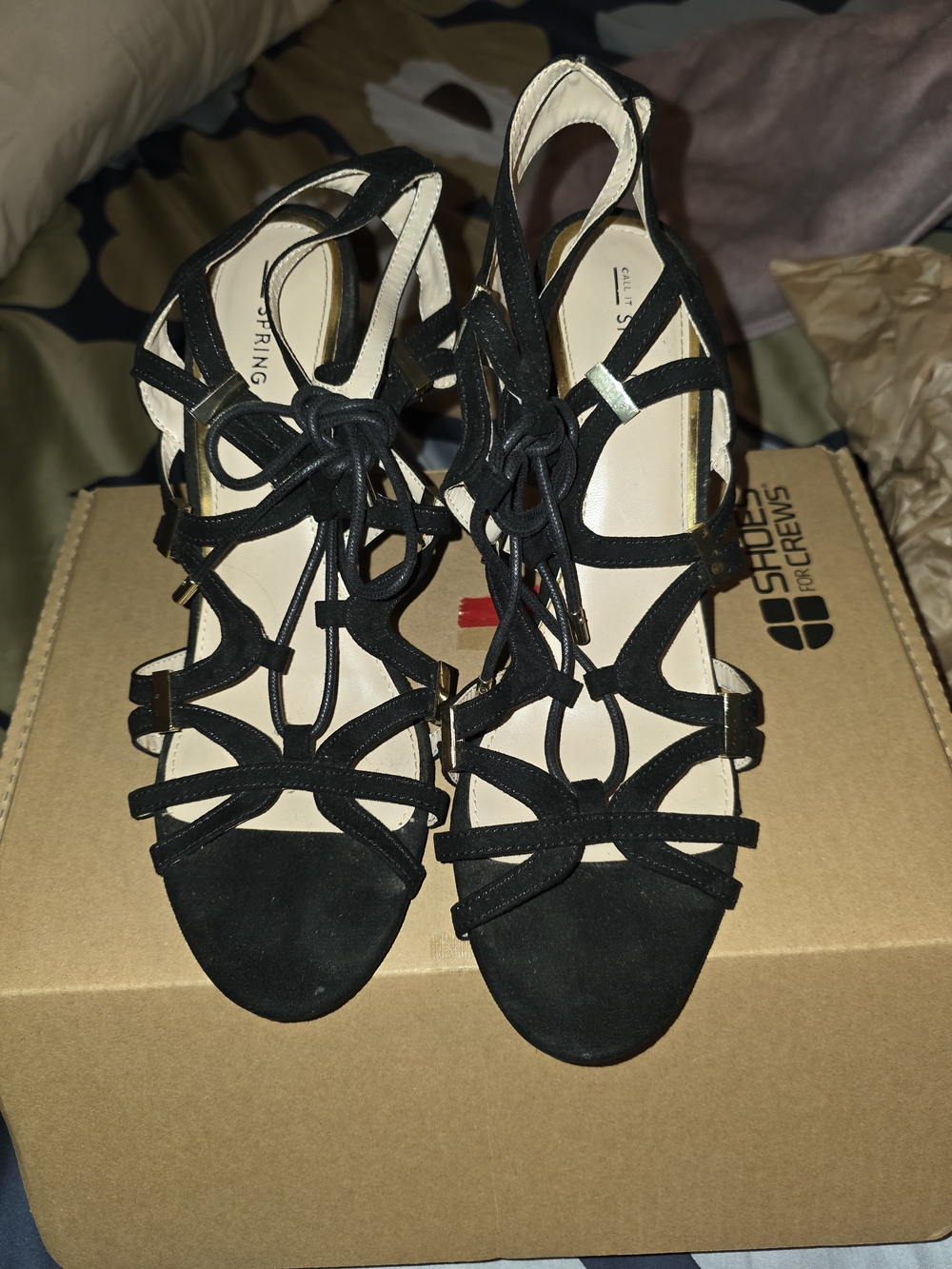 Black Strappy Lace-Up Heels - Call It Spring